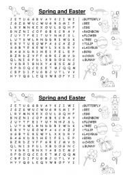 English Worksheet: Spring and Easter II - word search