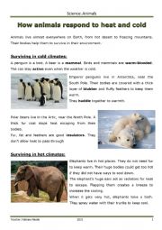English Worksheet: How animals respond to cold and hot weather