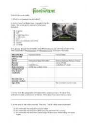 English Worksheet: Worksheet for Frankenweenie film trailer