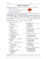 English Worksheet: order of adjectives 