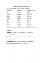 English Worksheet: Can