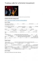 English Worksheet: Trudeau calls for a feminist movement