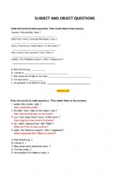 English Worksheet: Subject and Object Questions