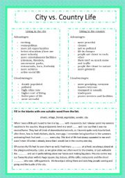 English Worksheet: City vs. Country Life