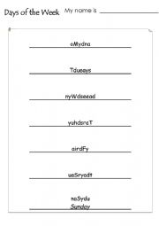 English Worksheet: days of week
