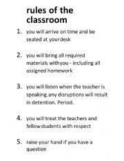 English Worksheet: Rule of the Classroom