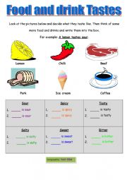 English Worksheet: food and drink tastes..Very Colorful ,,Kids will love it