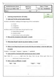 English Worksheet: 1st form mid term test 2