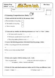 Mid- term test 9th form tunisia