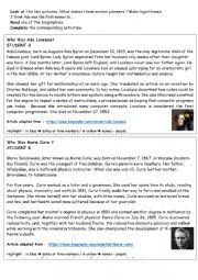 English Worksheet: reading comprehension female pioneers 1