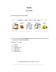 English Worksheet: recipe (rice pudding)