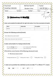 English Worksheet: Listening Test for 8th formers 2nd Term