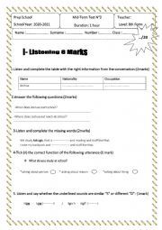 Listening Test for 8th formers 2nd Term