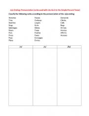 English Worksheet: -es endings pronunciation practice
