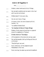 English Worksheet: All Together 4 Unit 6 Reading Paragraph Activities