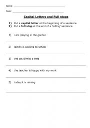 English Worksheet: Capital Letters and Full Stops