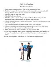 English Worksheet: Catch me if you can Movie Discussion