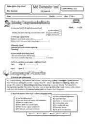 English Worksheet: mid semester 7th form