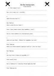 English Worksheet: At the restaurant - dialogue