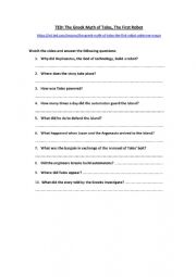 English Worksheet: TED TALKS: THE GREEK MYTH OF TALOS, THE FIRST ROBOT