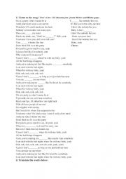 English Worksheet: Song I don�t Care (Ed Sheeran ft Justin Bieber) - Fill the gap activity