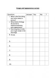English Worksheet: Image and appearance survey
