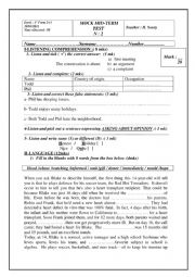 English Worksheet: Mid term test 2 for 1st formers