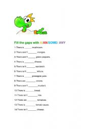 English Worksheet: Some and Any