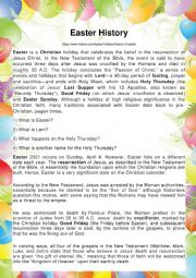 English Worksheet: History of Easter - Reading Comprehension and Vocabulary