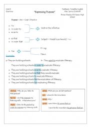 English Worksheet: Expressing purpose: to/ so as to/ in order to/ so that/ in order that/ for