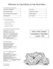 English Worksheet: Billionaire, Travie McCoy feat Bruno Mars LYRICS WORKSHEET