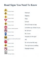 English Worksheet: Road sign match