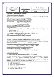 English Worksheet: 9th form mid term test N2