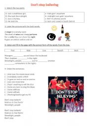 English Worksheet: Don�t stop believing - Glee songsheet 