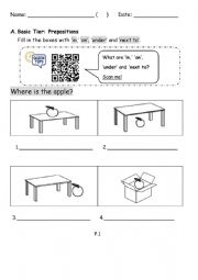 English Worksheet: Preposition - in on under next to