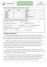 English Worksheet: culture: values and issues 2bac