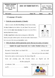 English Worksheet: 7th form end of term 1 test 2020-2021