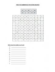 English Worksheet: FIND THE NUMBERS IN THE WORDSEARCH 