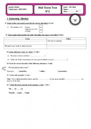 English Worksheet: Mid Semester Test N 2 9th form