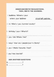 Order and write the questions