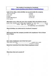 English Worksheet: The reality of working for facebook