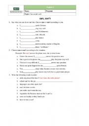 English Worksheet: Can / can�t