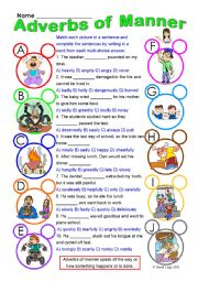 English Worksheet: Adverbs of Manner multi-choice worksheet with answer keys