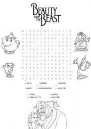 English Worksheet: Beauty and the Beast Crossword