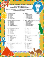 English Worksheet: Listening Comprehension on Ancient Egypt with Key