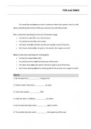 English Worksheet: For/ since