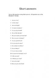English Worksheet: Short answers