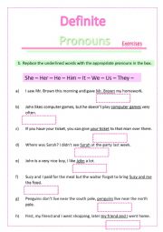 Definite pronouns exercise 
