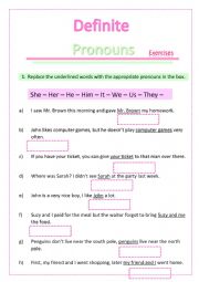 English Worksheet: Definite pronouns exercise 