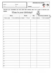 English Worksheet: When is your birthday - Interview